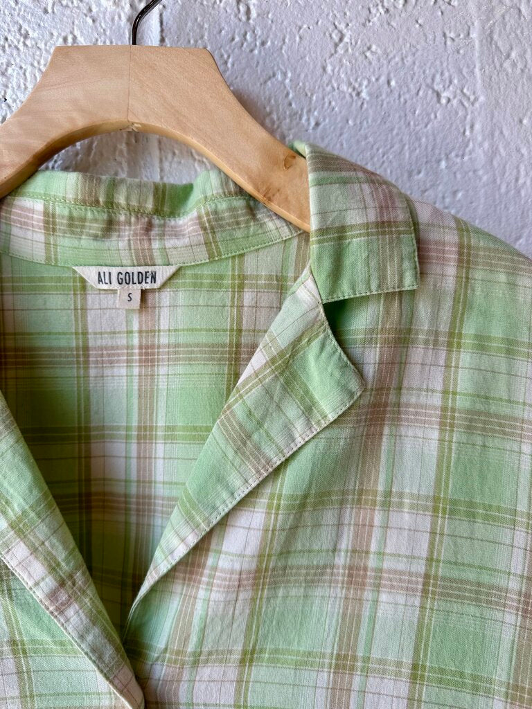 Ali Golden Plaid Notch Collar Short Sleeve Shirt