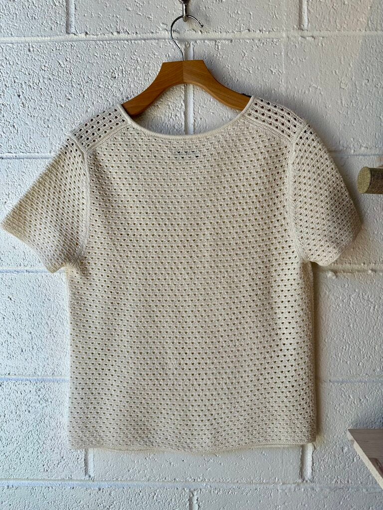 Vince Cotton Mesh Stitch Short Sleeve Top