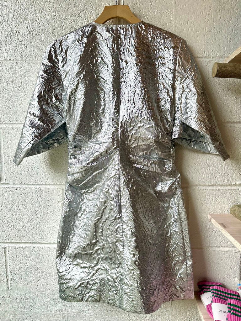 GANNI Silver Mini Wrap Dress