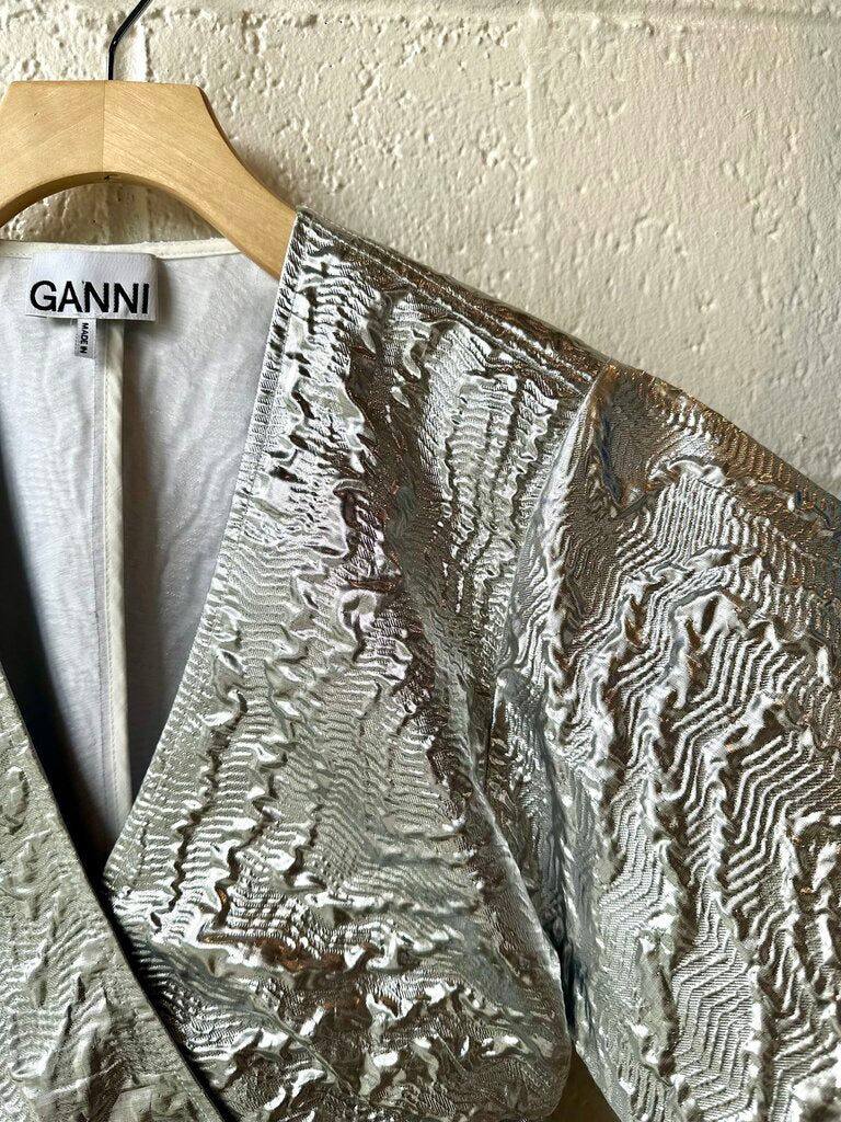 GANNI Silver Mini Wrap Dress