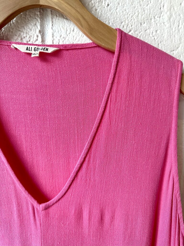 Ali Golden Asymmetrical Tiered Linen Blend Dress
