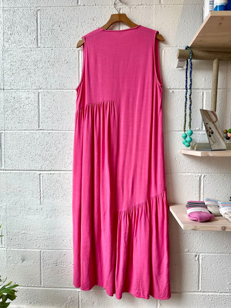 Ali Golden Asymmetrical Tiered Linen Blend Dress