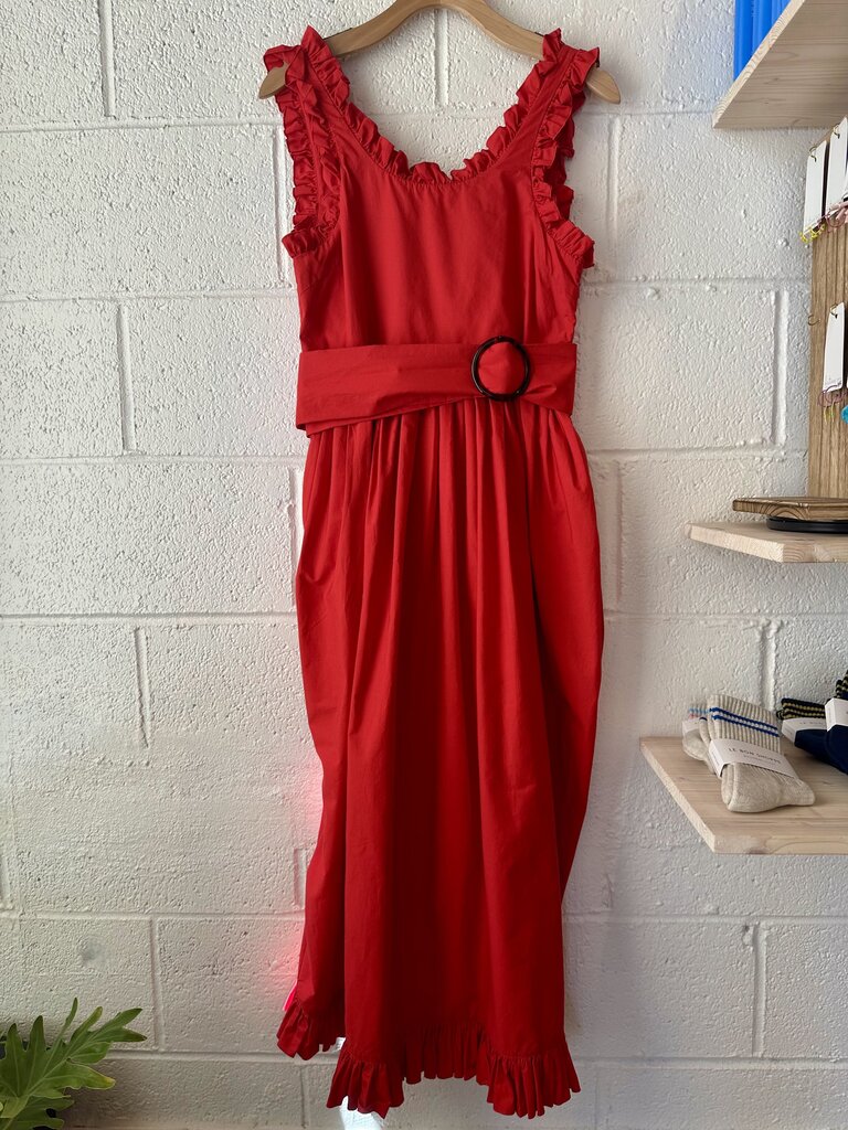 Isa Arfen Ruffle Dress with Belt and Pockets