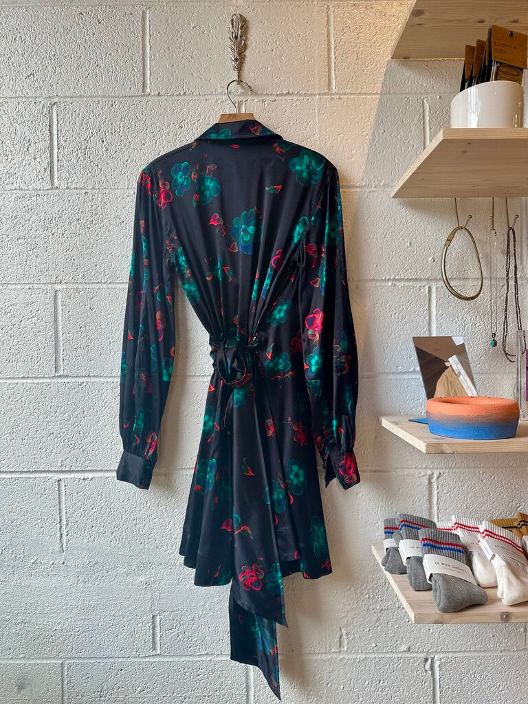 Ganni Silk long sleeve wrap floral print dress