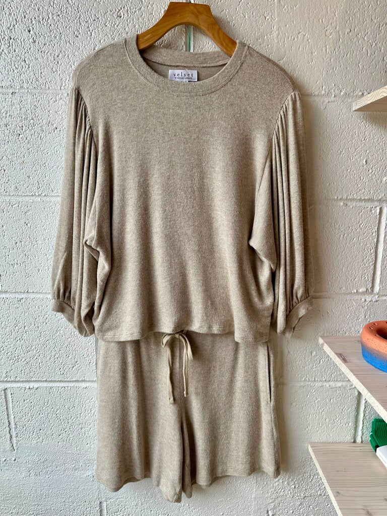 Velvet by G&S Lounge Puff Sleeve Top and Short Set
