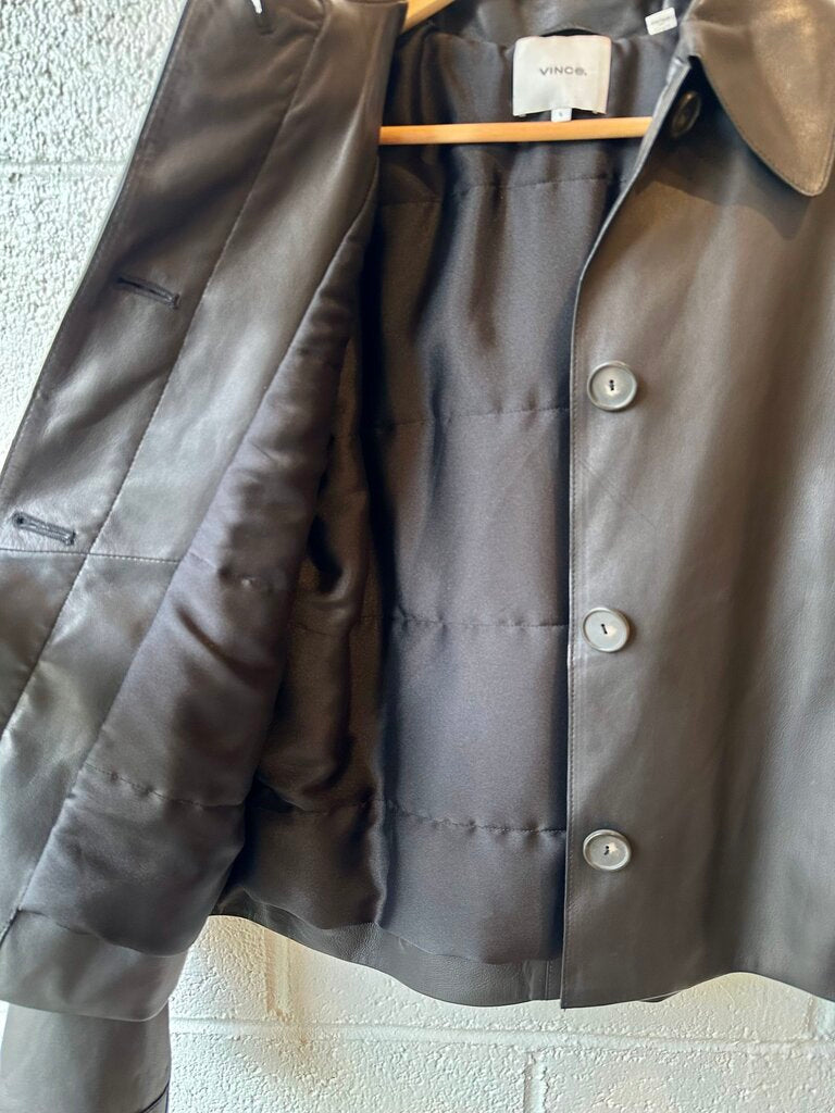 Vince Cropped Trench Leather Jacket