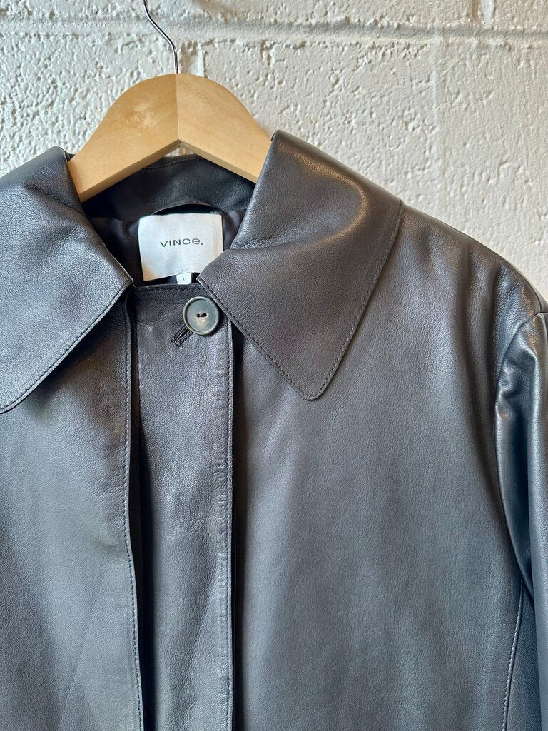 Vince Cropped Trench Leather Jacket
