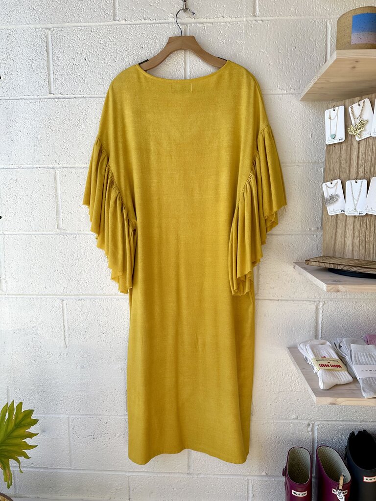 ruffle sleeve midi dress