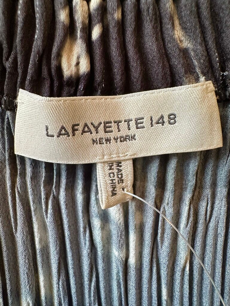 Lafayette 148 shadow print satin plisse belted midi dress
