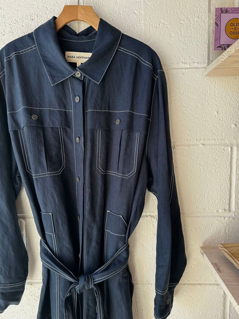 Mara Hoffman 'Juno' linen long sleeve belted shirt dress