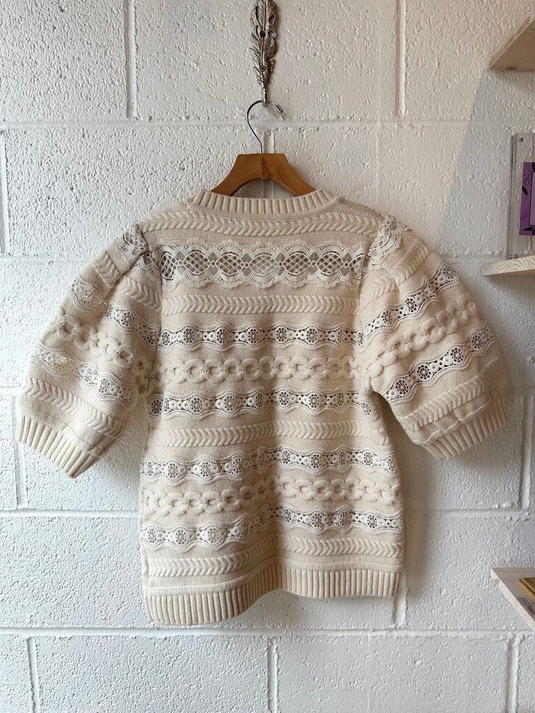 Sea NY 'Dentelle' wool / lace short sleeve sweater