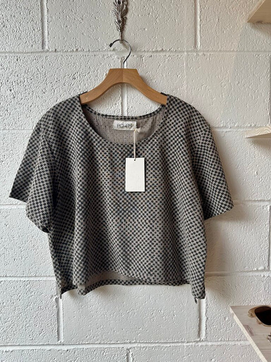 PO-EM 'Mosaic Checkered' Short Sleeve Top