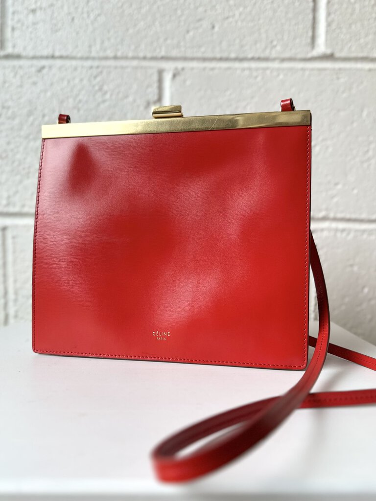 Celine Leather Clasp Shoulder Bag w/ Gold Hardware