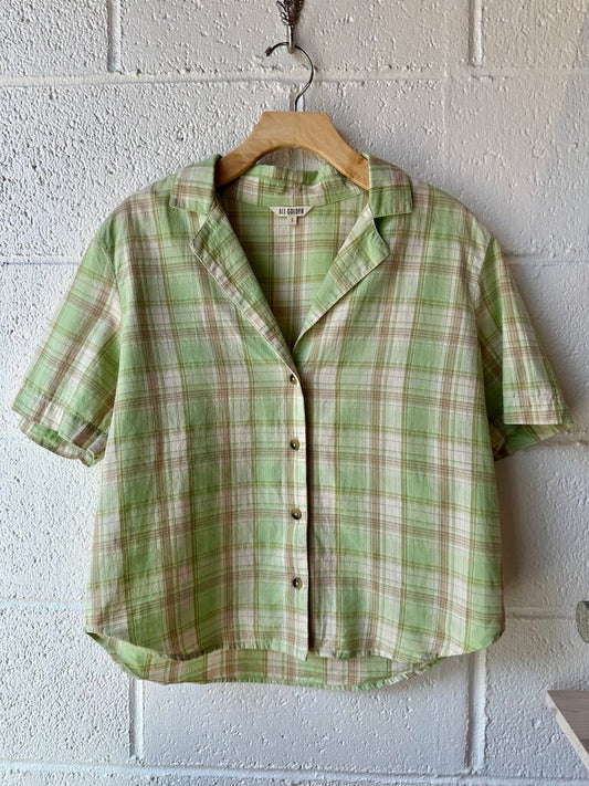 Ali Golden Plaid Notch Collar Short Sleeve Shirt