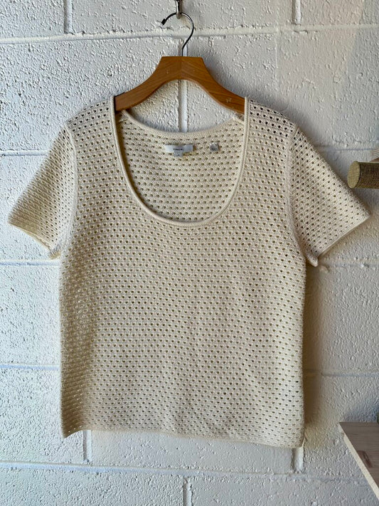 Vince Cotton Mesh Stitch Short Sleeve Top
