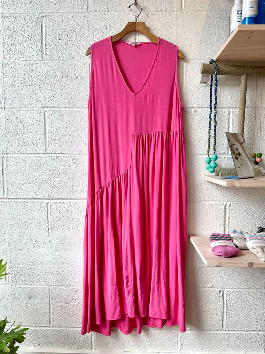 Ali Golden Asymmetrical Tiered Linen Blend Dress
