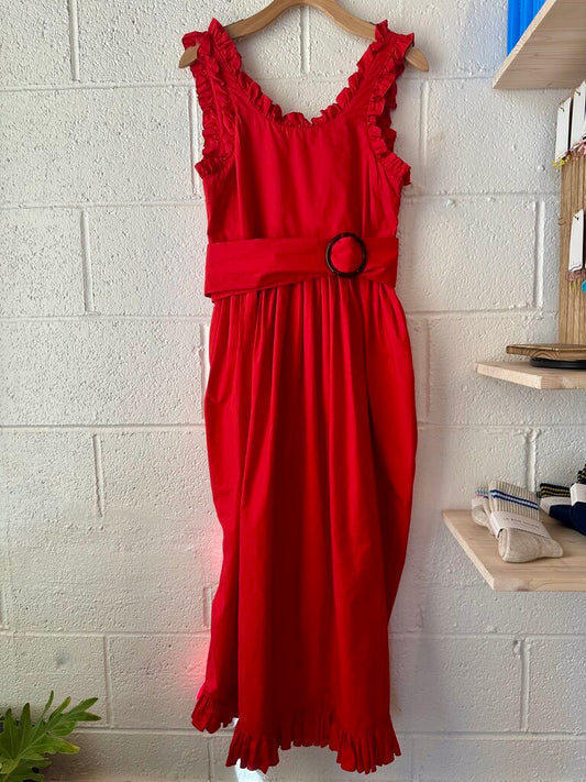 Isa Arfen Ruffle Dress with Belt and Pockets