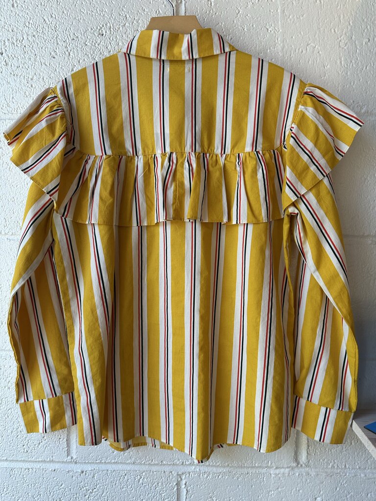Clare V. Striped Ruffle Neck Long Sleeve
