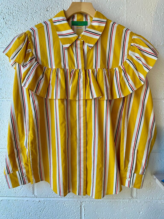 Clare V. Striped Ruffle Neck Long Sleeve