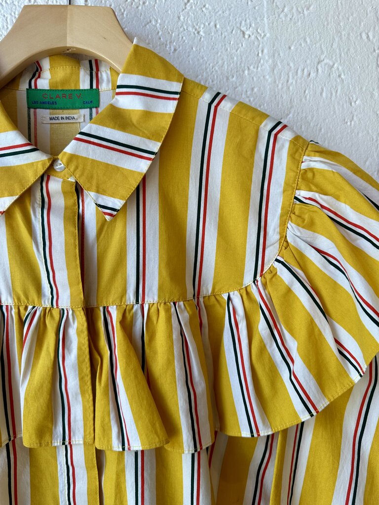 Clare V. Striped Ruffle Neck Long Sleeve