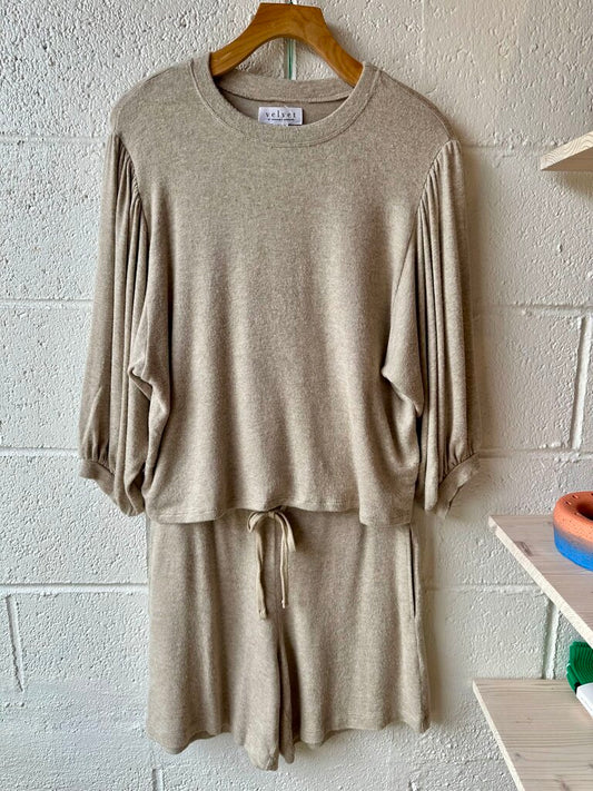 Velvet by G&S Lounge Puff Sleeve Top and Short Set