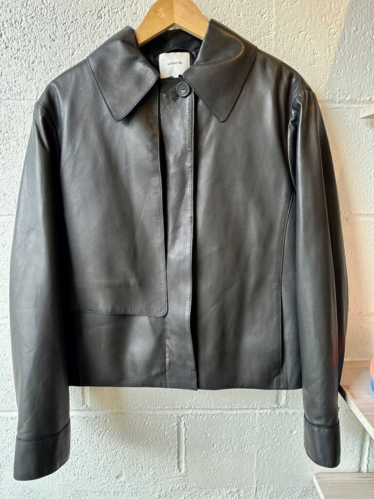 Vince Cropped Trench Leather Jacket