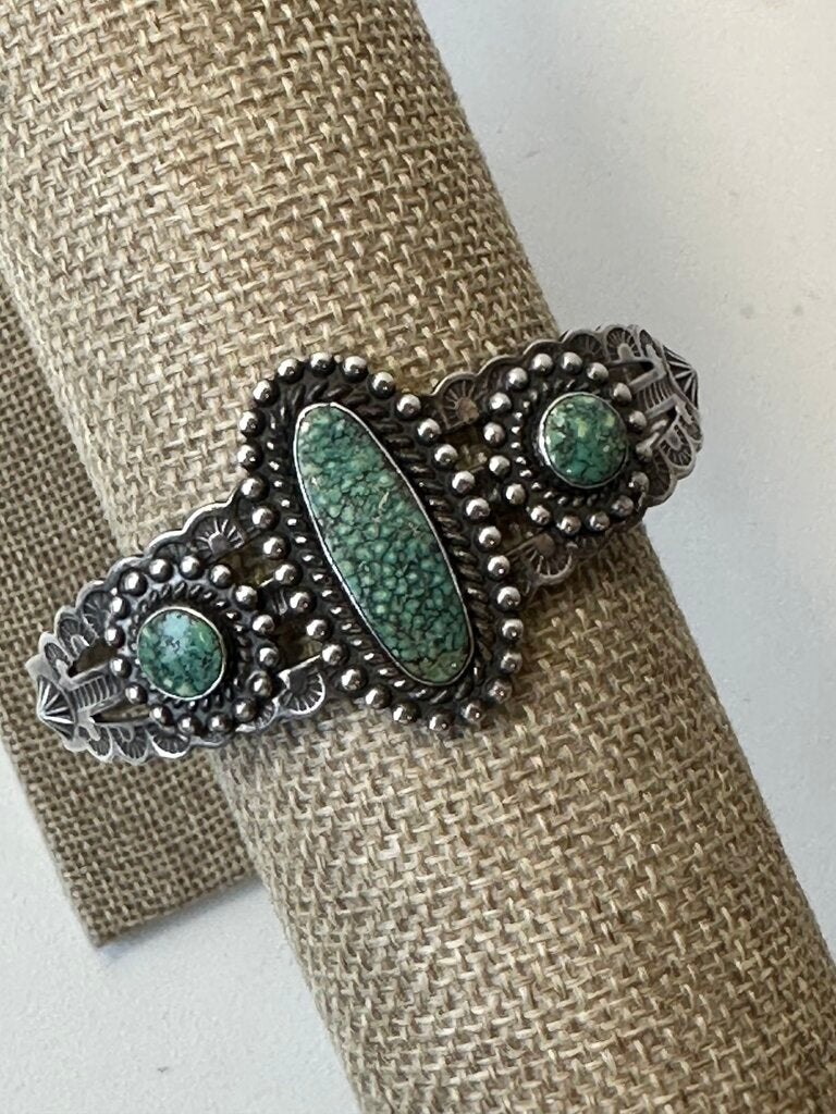 Vintage sterling and turquoise Navajo cuff bracelet