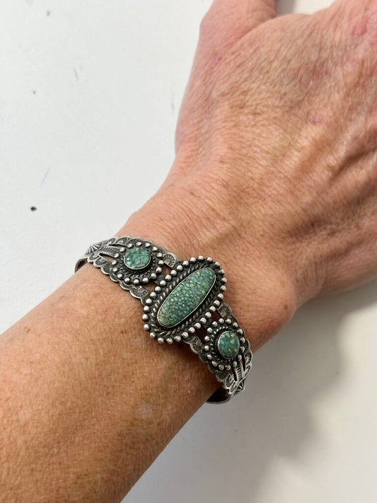Vintage sterling and turquoise Navajo cuff bracelet