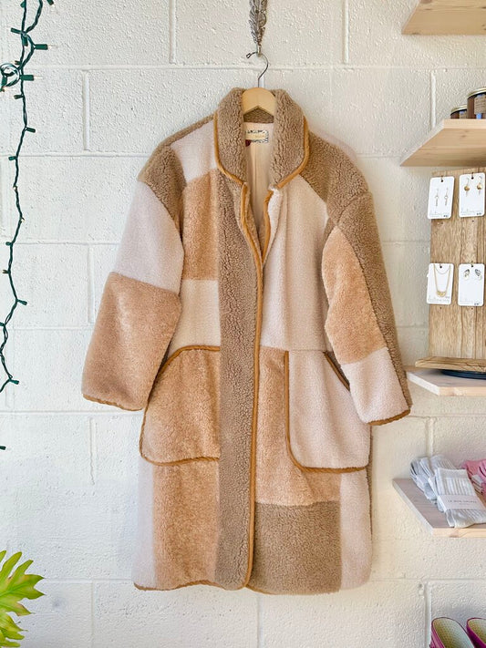 Pilcro colorblock sherpa long coat