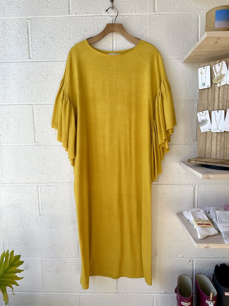 ruffle sleeve midi dress