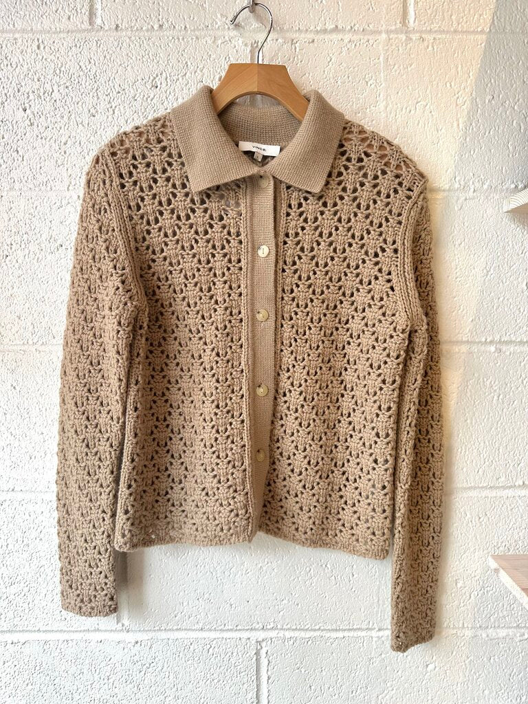 Vince crochet collared cardigan sweater