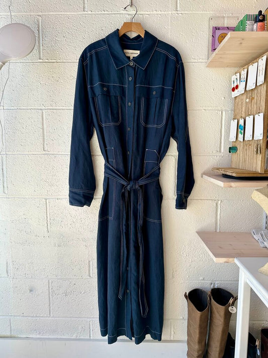 Mara Hoffman 'Juno' linen long sleeve belted shirt dress