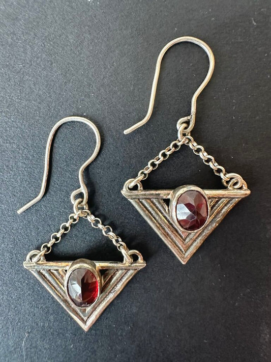 Stray 'Garnet Trinity' sterling silver dangle earrings