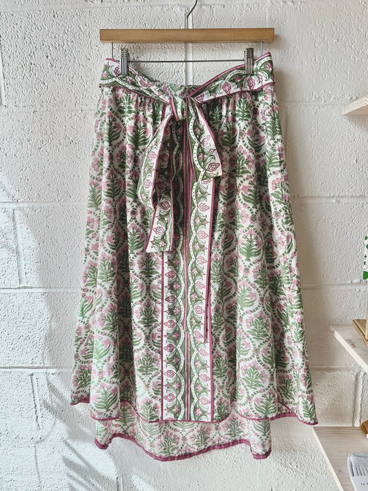 Sue Sartor Floral Belted Midi Skirt