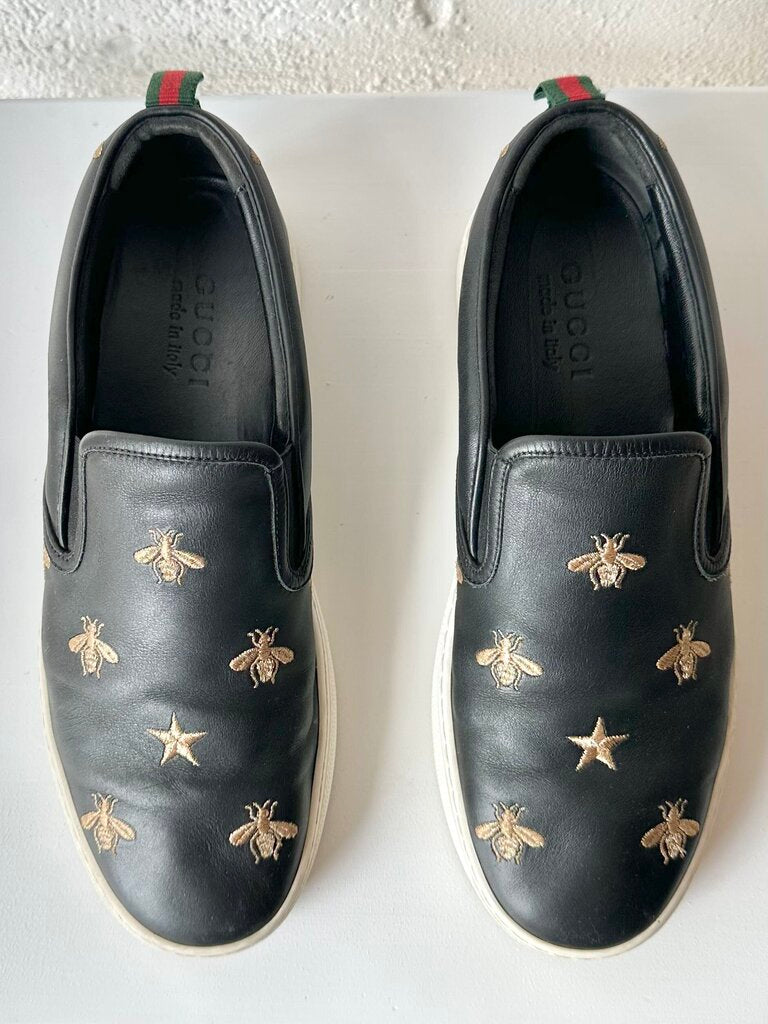 Gucci Bees Leather Slip-on Shoes