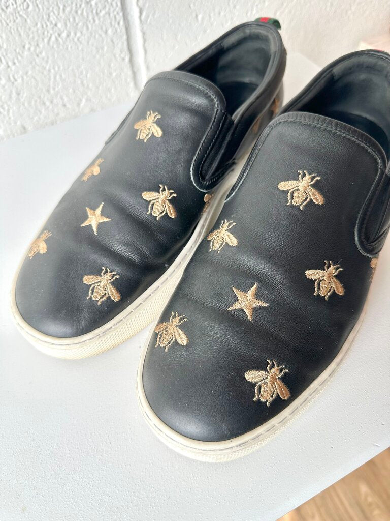 Gucci Bees Leather Slip-on Shoes