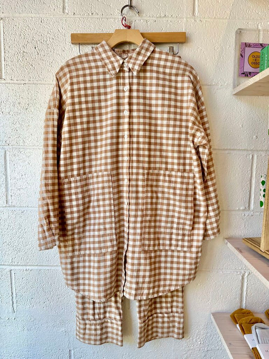 Eve Gravel Oversized Check Flannel PJ SET (as is+wear)