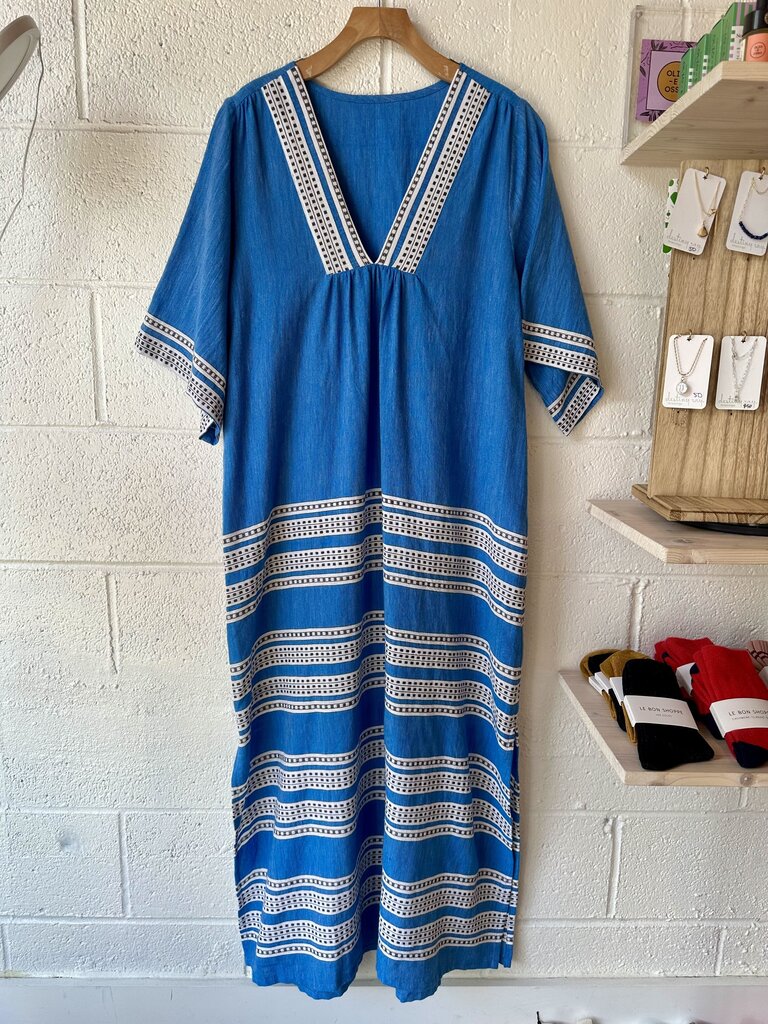 Lemlem 'Edna in Amira Baltic' v neck midi dress