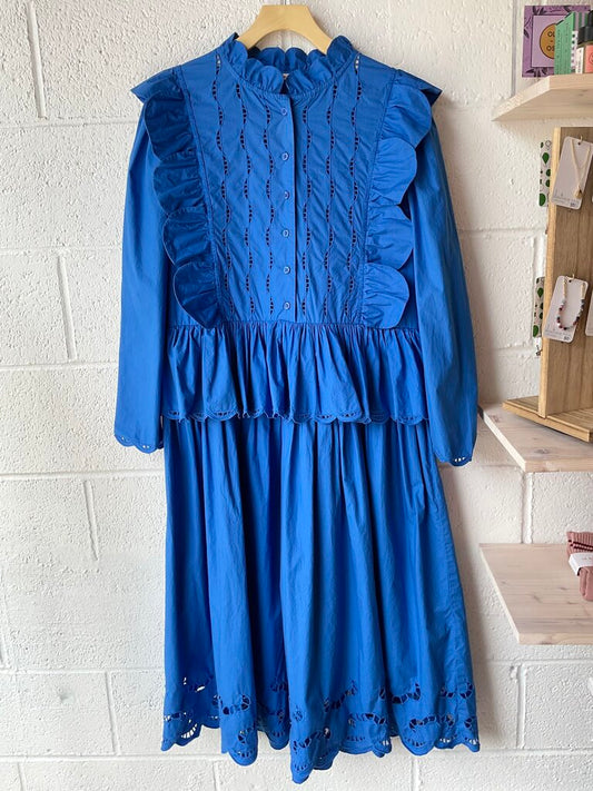 Stella Nova Cotton Long Sleeve Ruffle Midi Dress