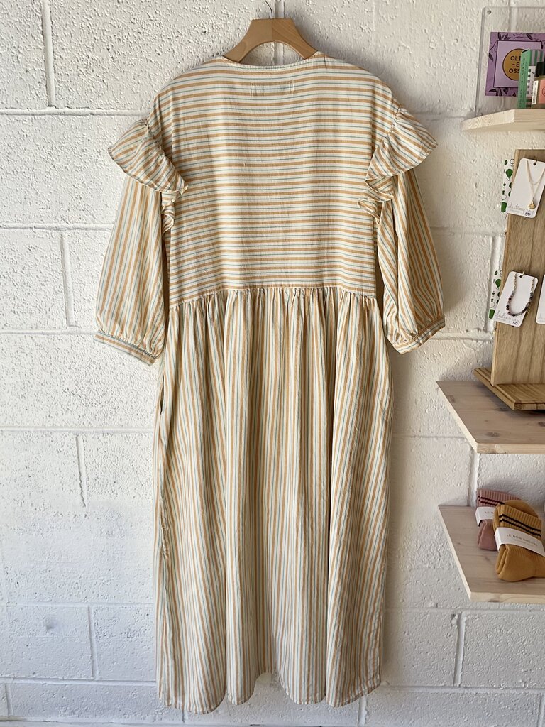 L.F. Markey Striped cotton/linen ruffle mid dress