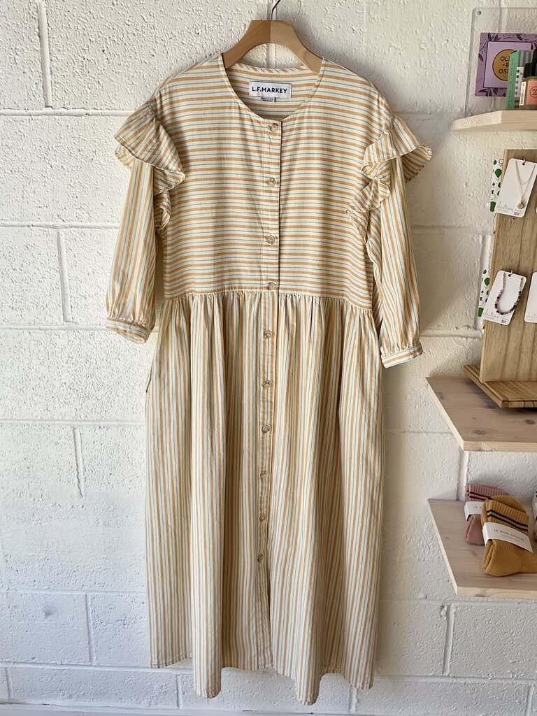 L.F. Markey Striped cotton/linen ruffle mid dress