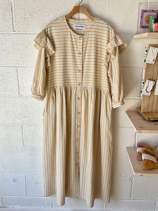 L.F. Markey Striped cotton/linen ruffle mid dress