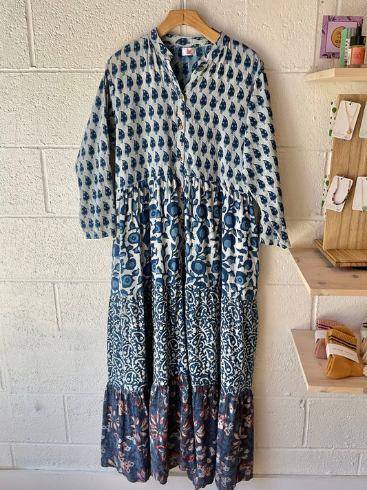 100% cotton batik print tiered maxi dress