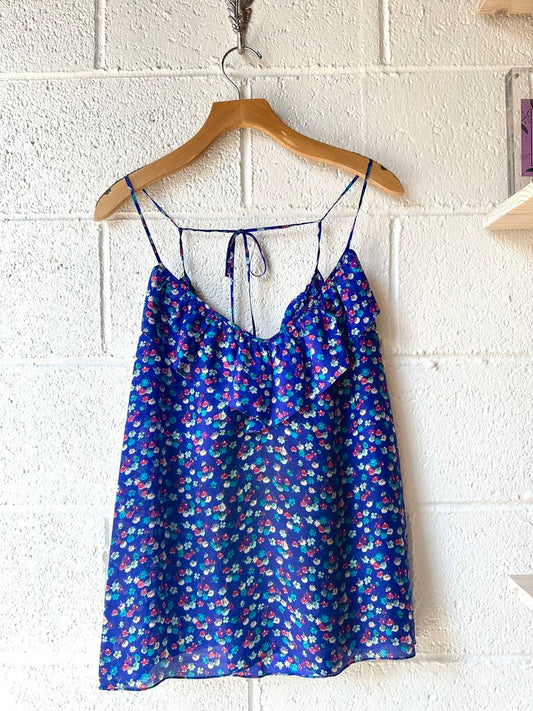 Rebecca Taylor 100% silk floral ruffle cami top