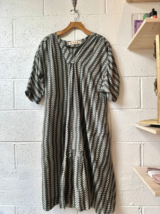 Marni 100% silk v neck midi dress
