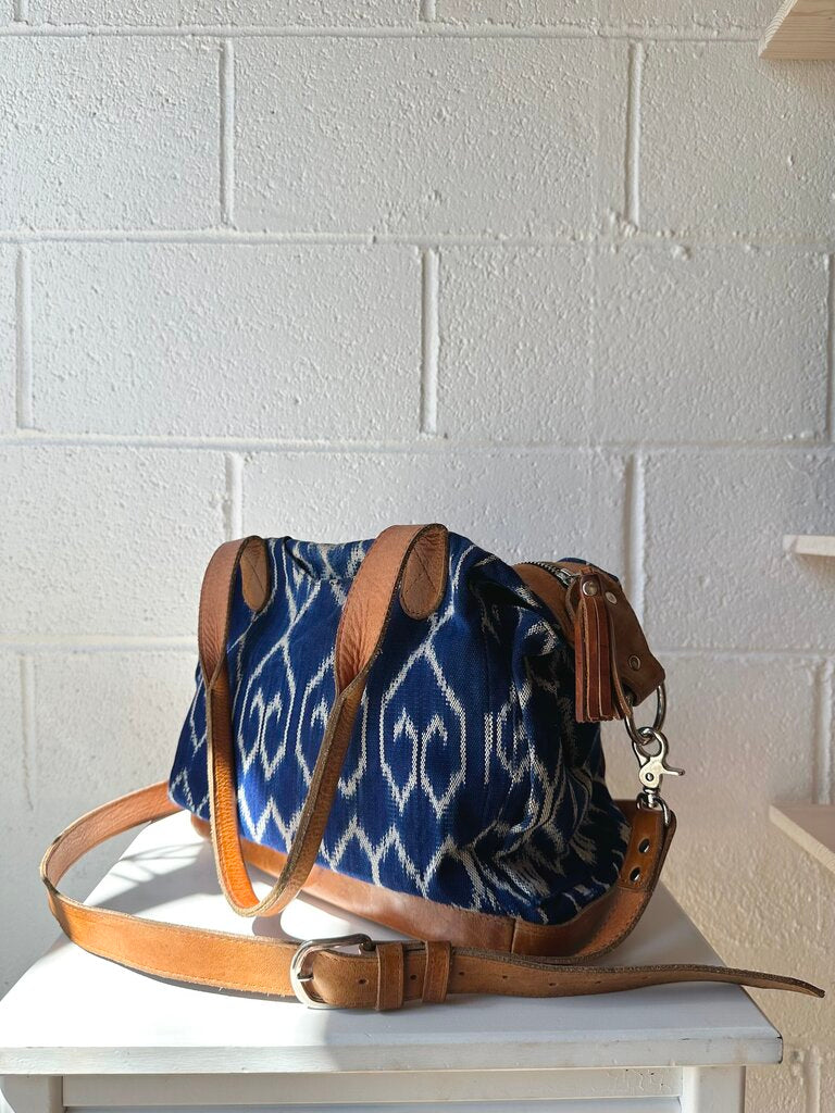 Puro Utz Pin Pin Indigo dye leather trim convertible bag (as is)