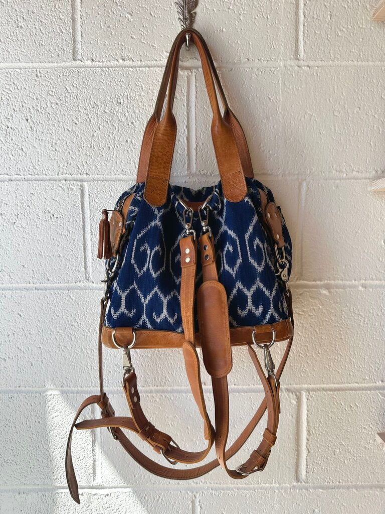 Puro Utz Pin Pin Indigo dye leather trim convertible bag (as is)