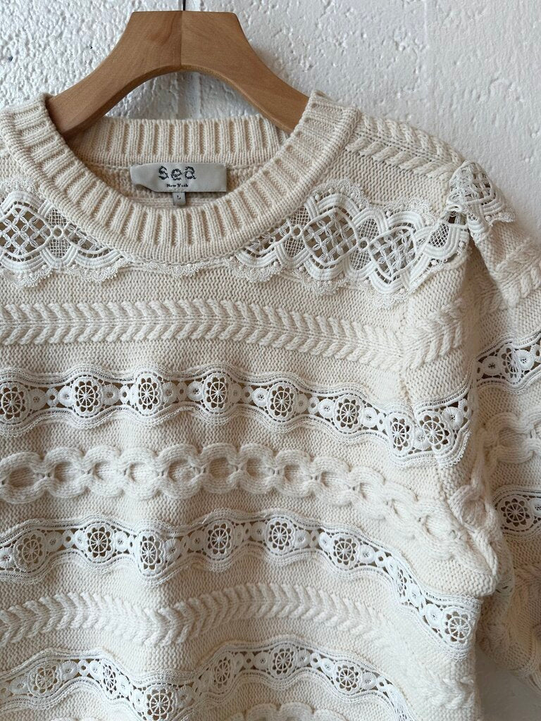 Sea NY 'Dentelle' wool / lace short sleeve sweater