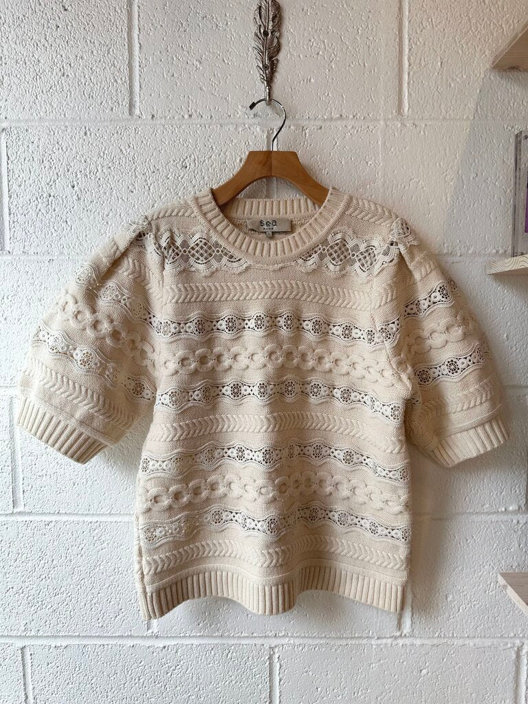 Sea NY 'Dentelle' wool / lace short sleeve sweater