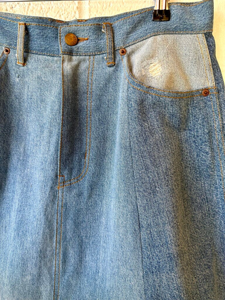 B Sides Patchwork Denim Midi Skirt
